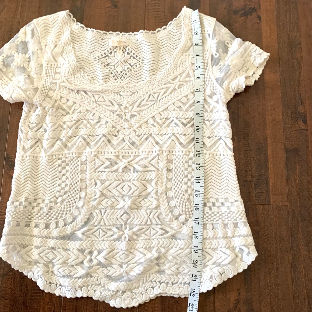 Anthro Meadow Rue Embroidered Mesh Cream Lace Top SZ- S - Picture 5 of 9